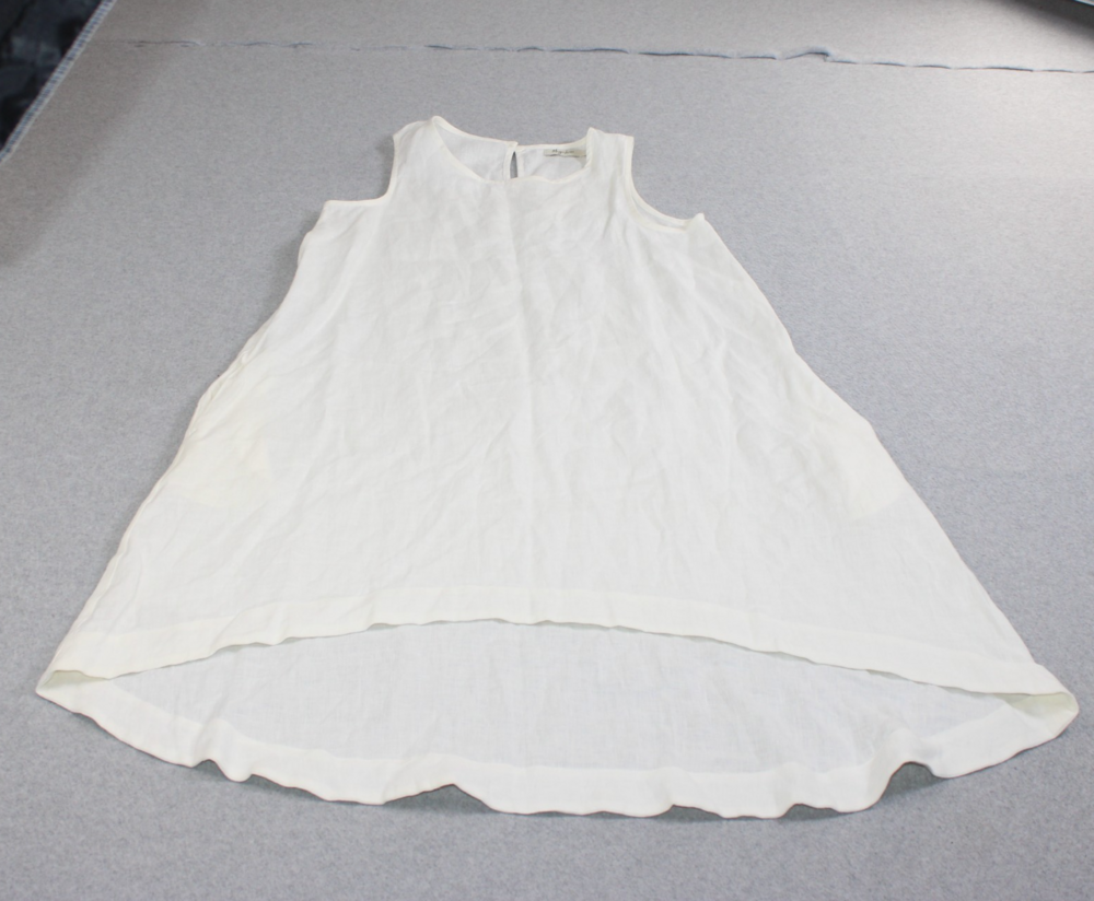 Magic Linen Dress Women XS White Sleeveless Hi Low Hem Lagenlook Coastal Boho